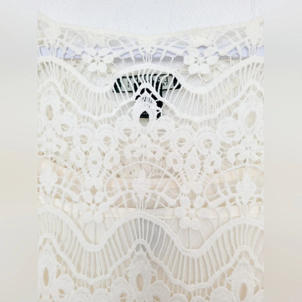 Ralph Lauren 100%Cotton White Crochet Sheath Dress 3/4 Sleeve Crew Neck Lined M - Picture 14 of 16